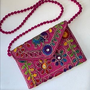 Pink Satin Flower Detail Clutch